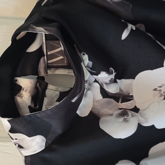 WORTHINGTON WOMENS LONG SLEEVE BLACK AND WHITE FLORAL BLOUSE SIZE PETITE LARGE - Picture 4 of 16